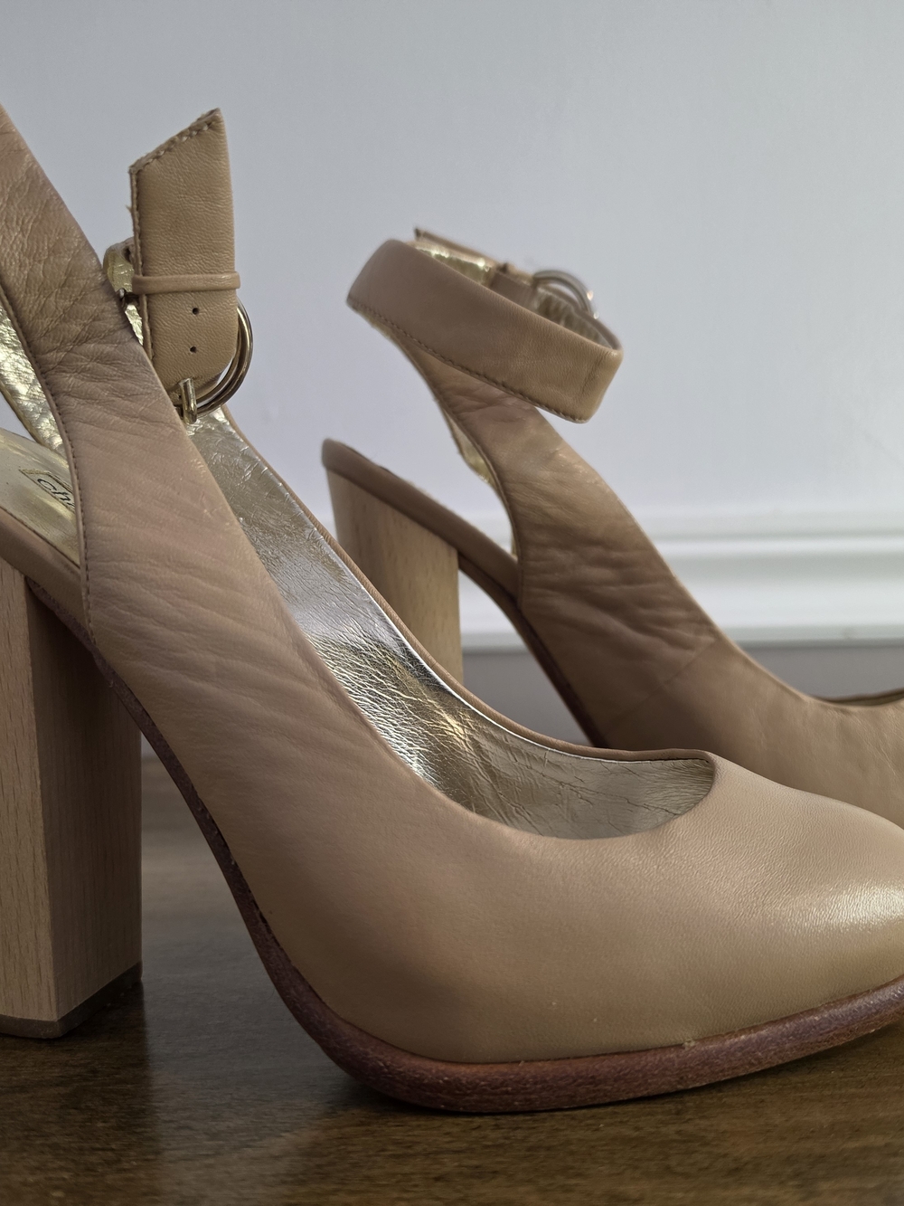 Charles David Nude Tan Block Heel Ankle-Strap Pumps